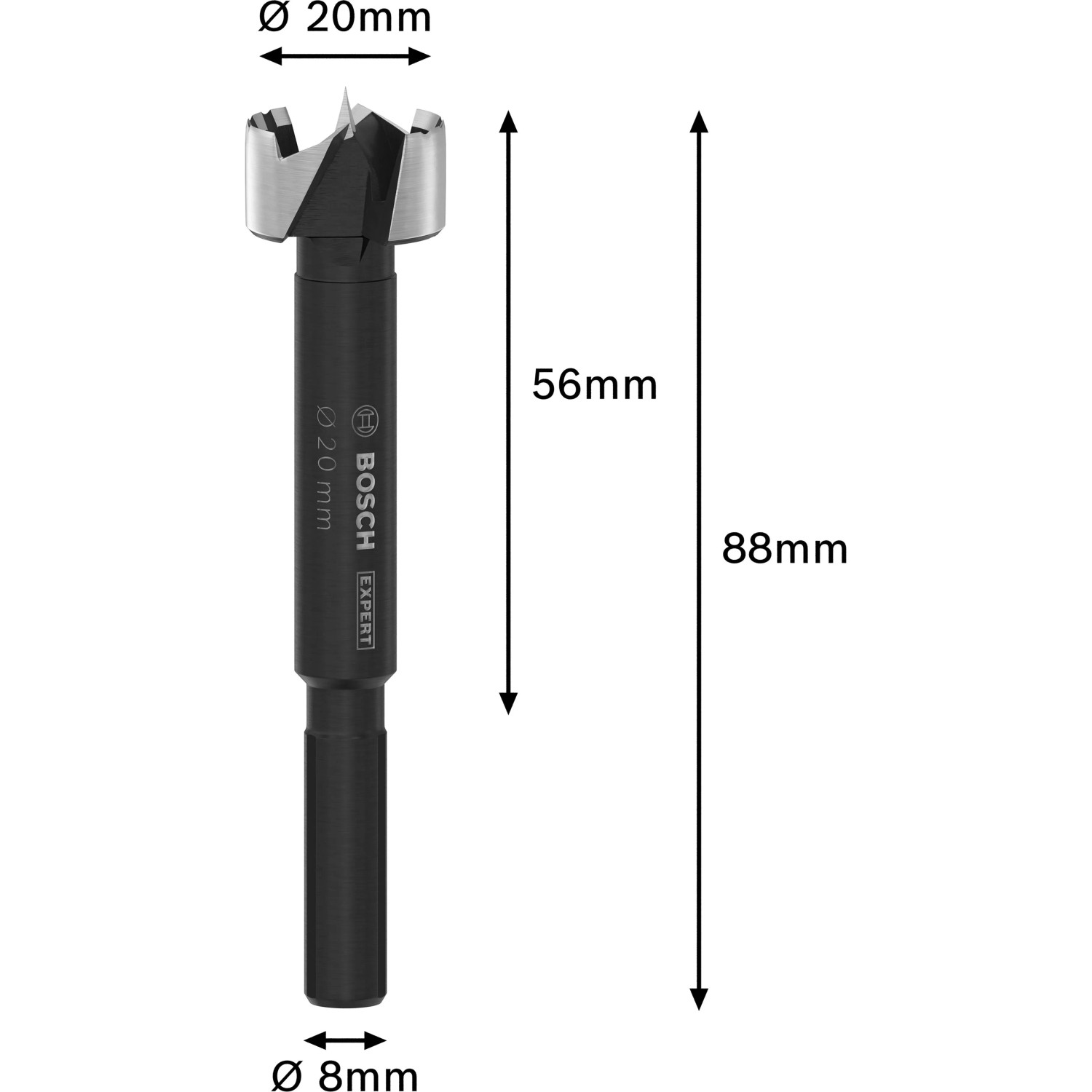 Bosch Forstnerbohrer Expert Wood, Ø 20 mm, schwarz. Holzbohrer für präzise Bohrungen.