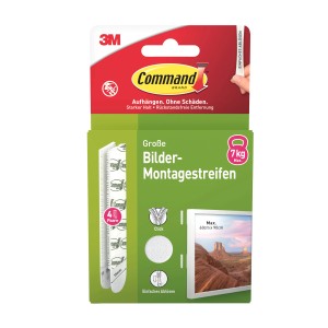 Command Bilder-Montage-Strips, 4 Paar große, weiße Klebestreifen für Bilder bis 7kg.