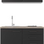 Flex-Well Miniküche Capri, 100 cm, Schwarz/Eiche: Singleküche mit Spüle, Kochfeld und Hängeschrank.