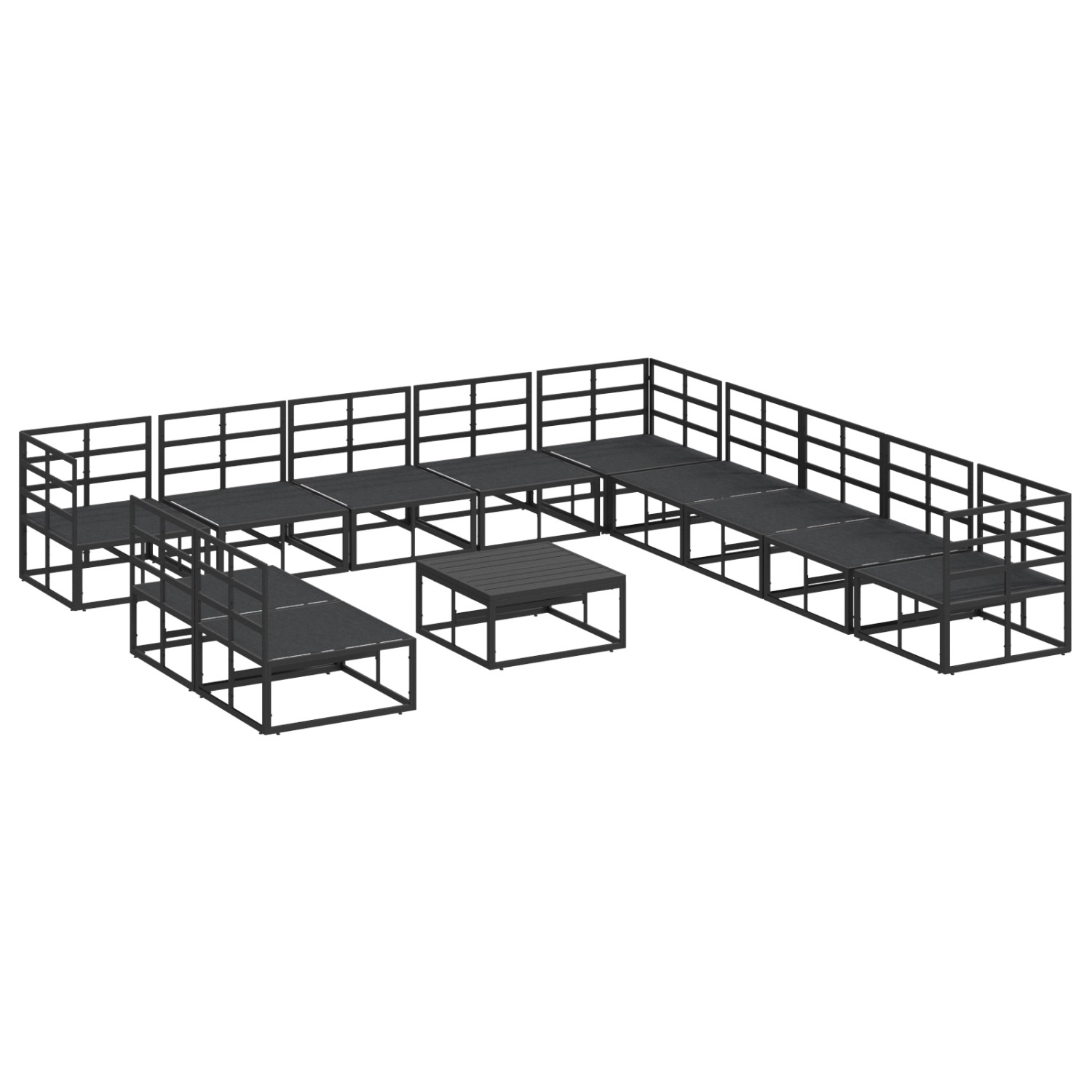 vidaXL Garten-Sofa-Set, 12-teilig, schwarz, Aluminium. Modulares Lounge-Set mit Tisch für Terrasse und Garten.