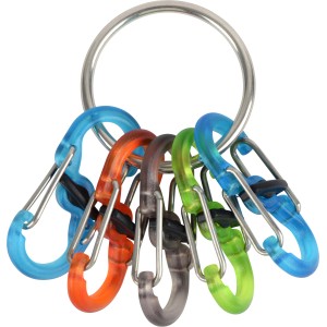 Nite Ize KeyRing Locker mit 5 bunten S-Biner MicroLocks aus Polycarbonat an Edelstahlring.