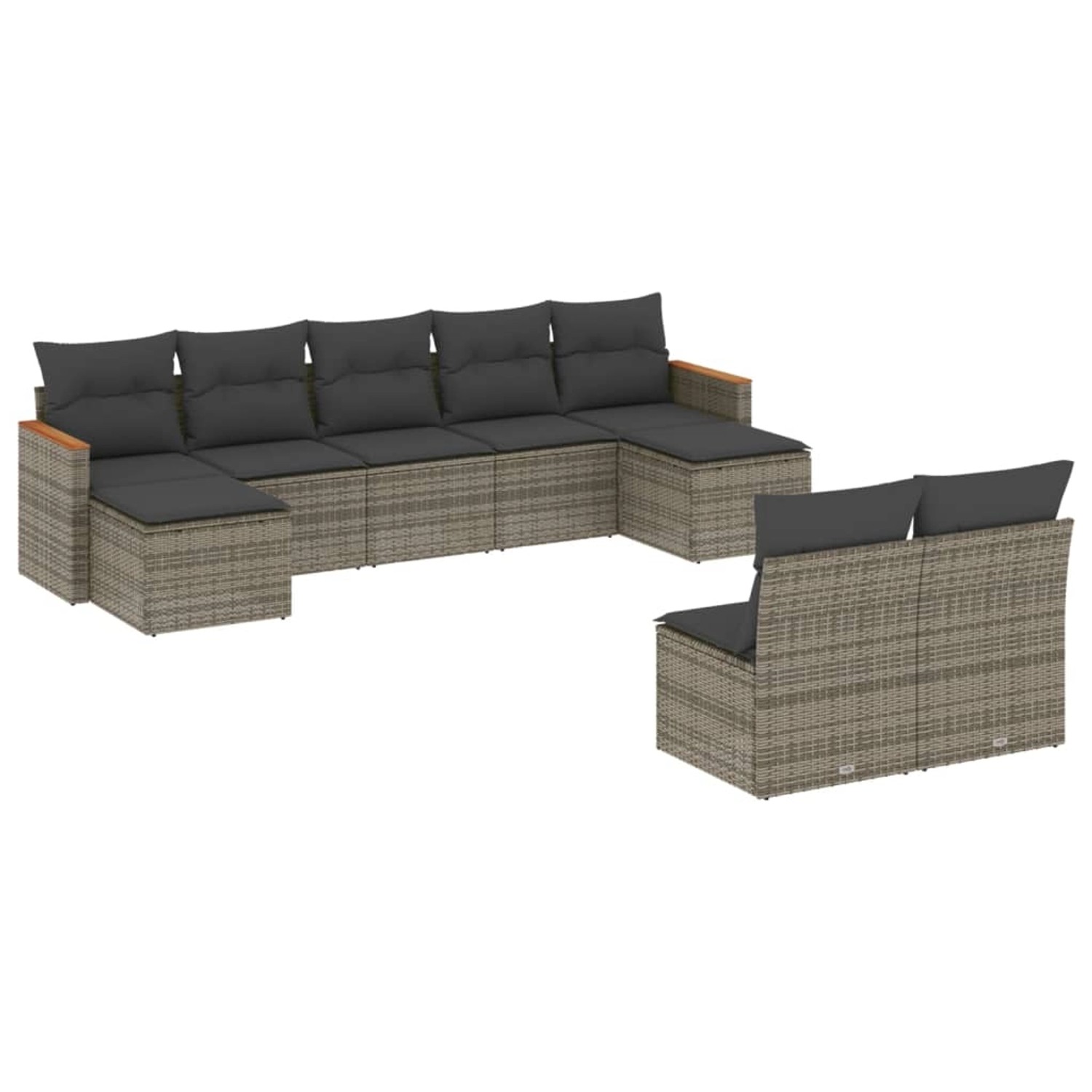 vidaXL 9-Tlg Garten-Sofagarnitur mit Kissen Grau Poly Rattan 3226375 günstig online kaufen