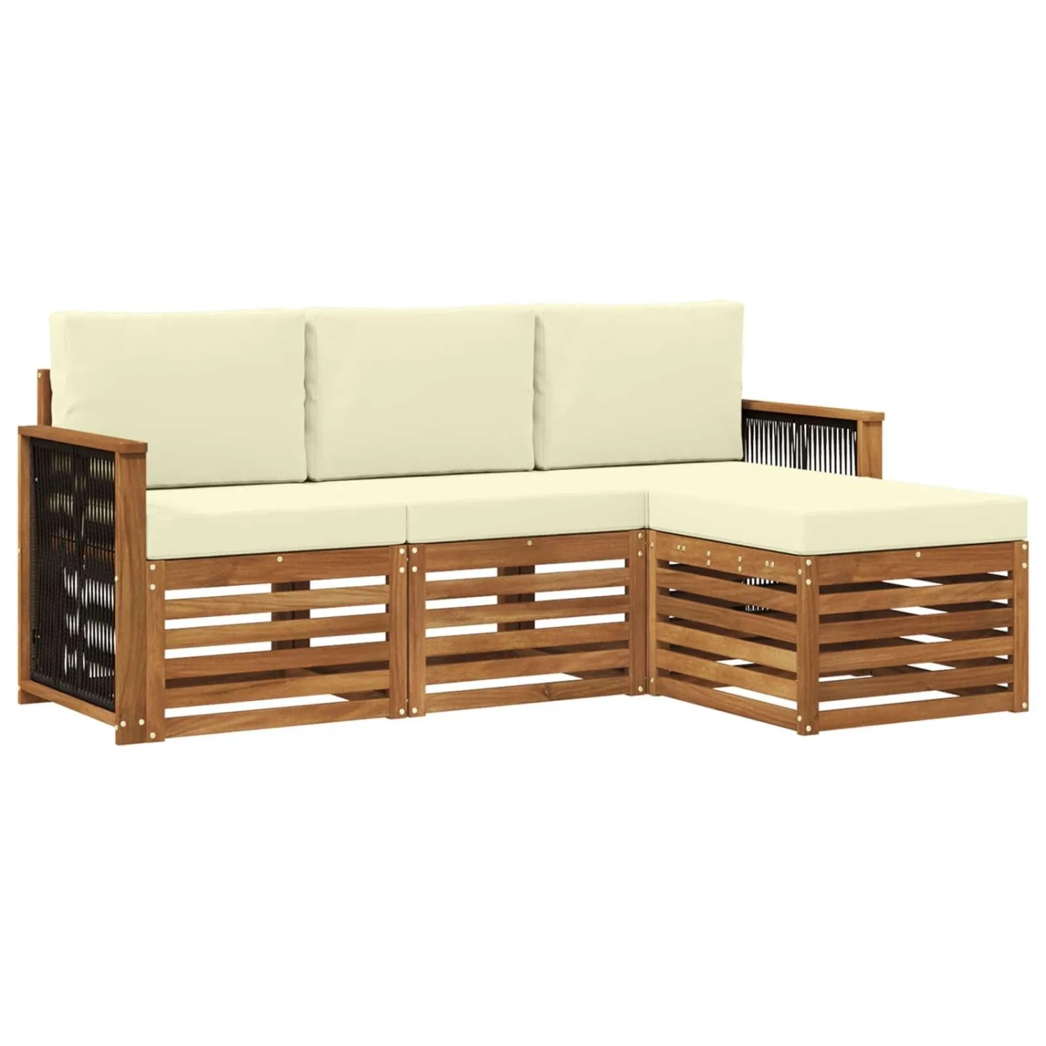 vidaXL Outdoor-Sofagarnitur mit Kissen 4 Stk Natur und Creme 3384201