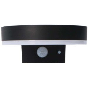 Schwarze Solar-Wandleuchte Marseille mit Sensor, 6W, 600lm, 2700K, IP44.