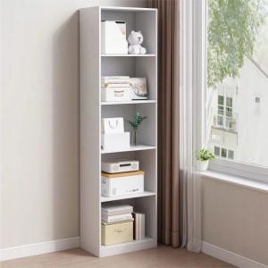 Weißes Rebiko Bücherregal im modernen Loft-Stil, 182 cm hoch, mit 6 Fächern, gefüllt mit Büchern und Deko.