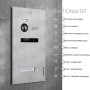 Balter EVO-HD Video-Türsprechanlage mit silber-weißer Türstation aus Metall und beleuchtetem Namensschild.