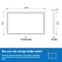 Technische Zeichnung Aica Sanitär Badspiegel 100x60 cm mit LED Beleuchtung, Maße und Profilansicht.