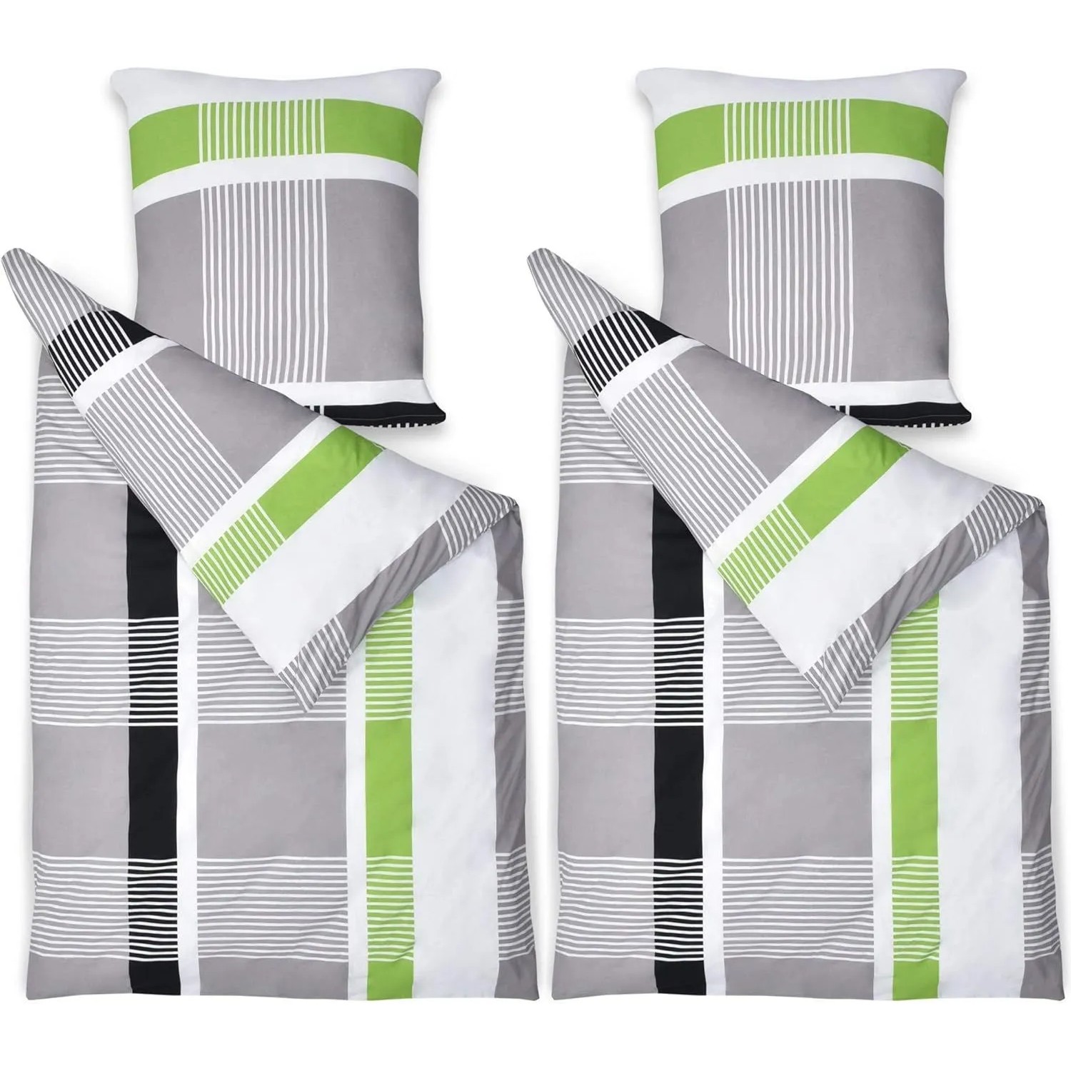 Beautissu Bettwäsche 155x220 Baumwolle 4teilig Bettwäsche Dana 80x80cm 4tlg.