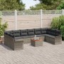 Graues 11-teiliges vidaXL Garten-Sofa-Set aus Rattan mit Kissen und Akazientisch.