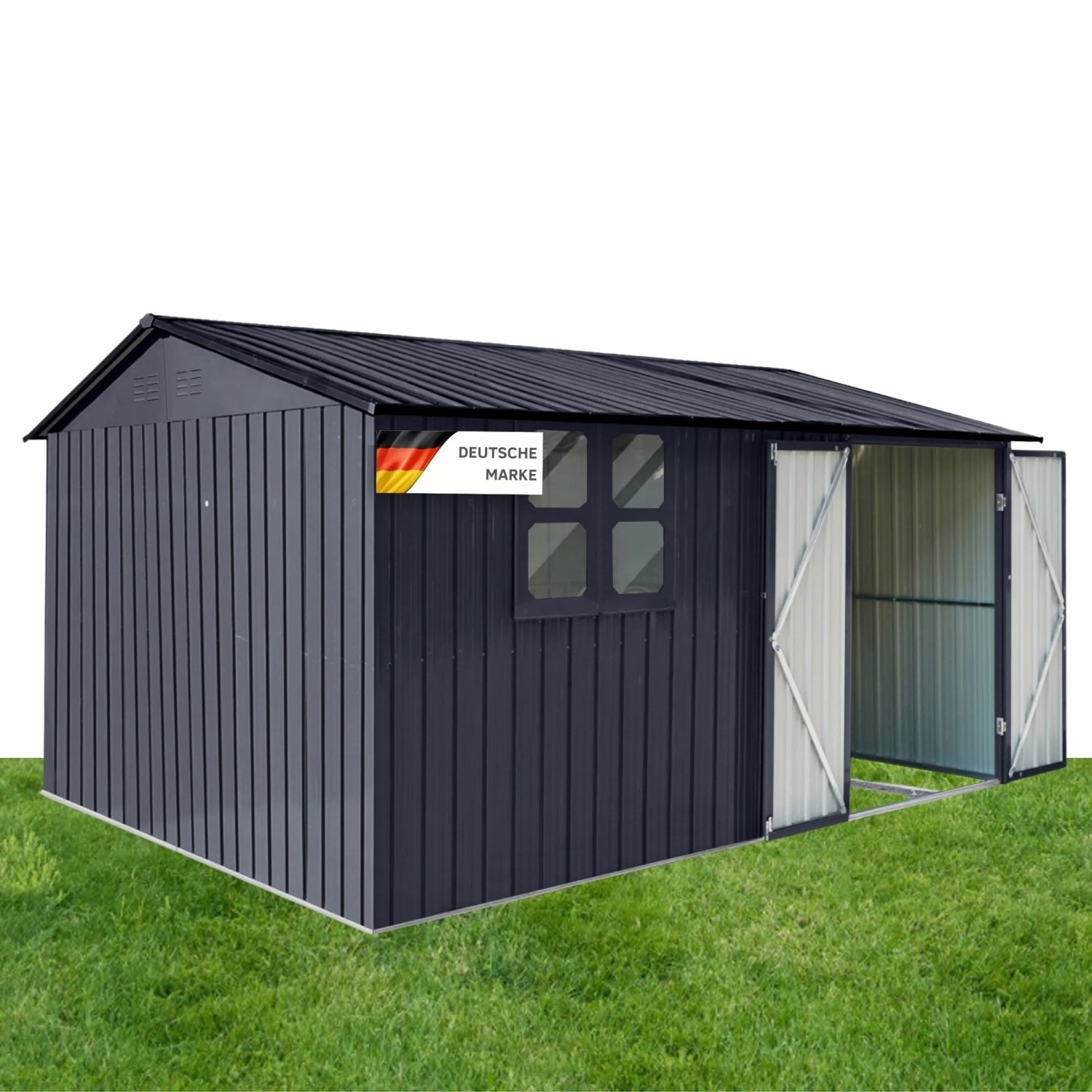 Albatros Gerätehaus XXXL Verzinktes Metall in Anthrazit Inkl. Schloss & Werkzeughaken Wetterfester Geräteschuppen_2