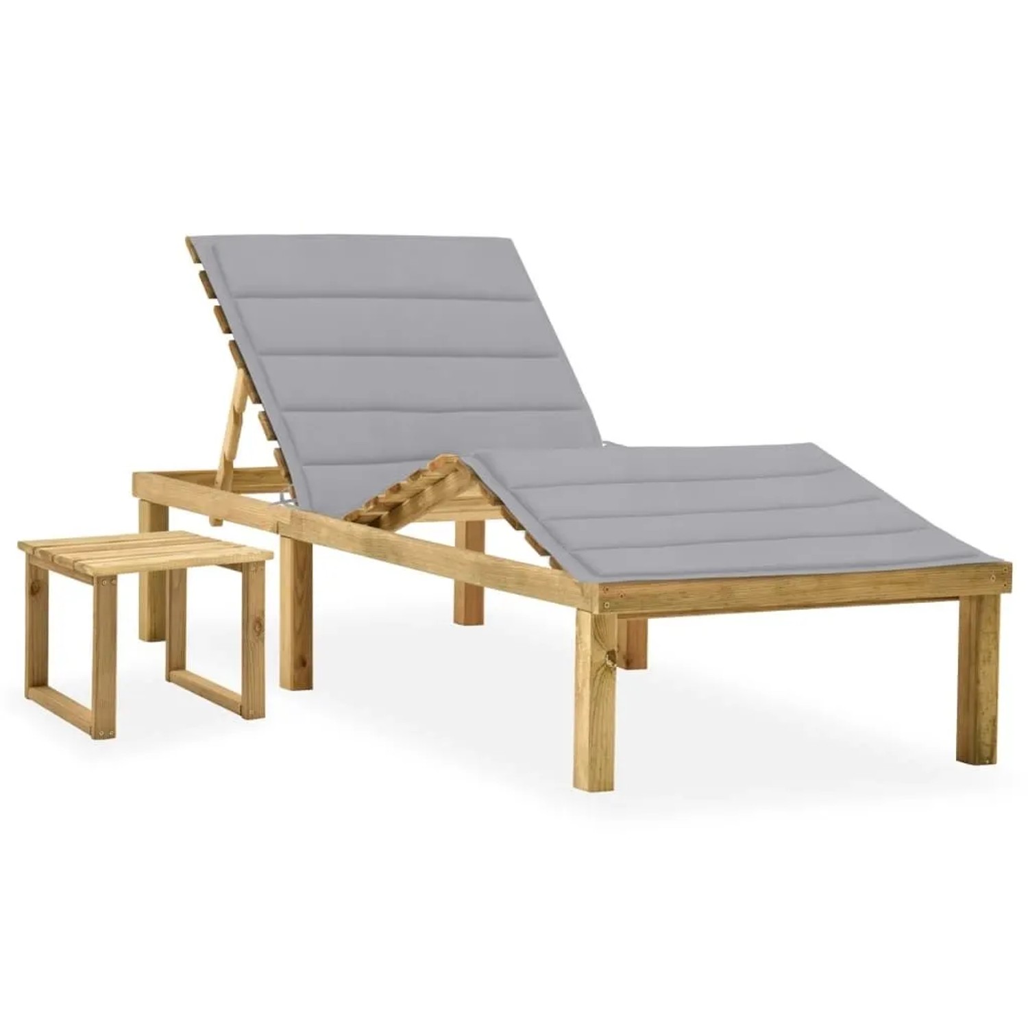 Furnicato Garten-sonnenliege Aus Imprägniertem Kiefernholz Mit Tisch Und Auflage 200x70x315-77 Cm Grau