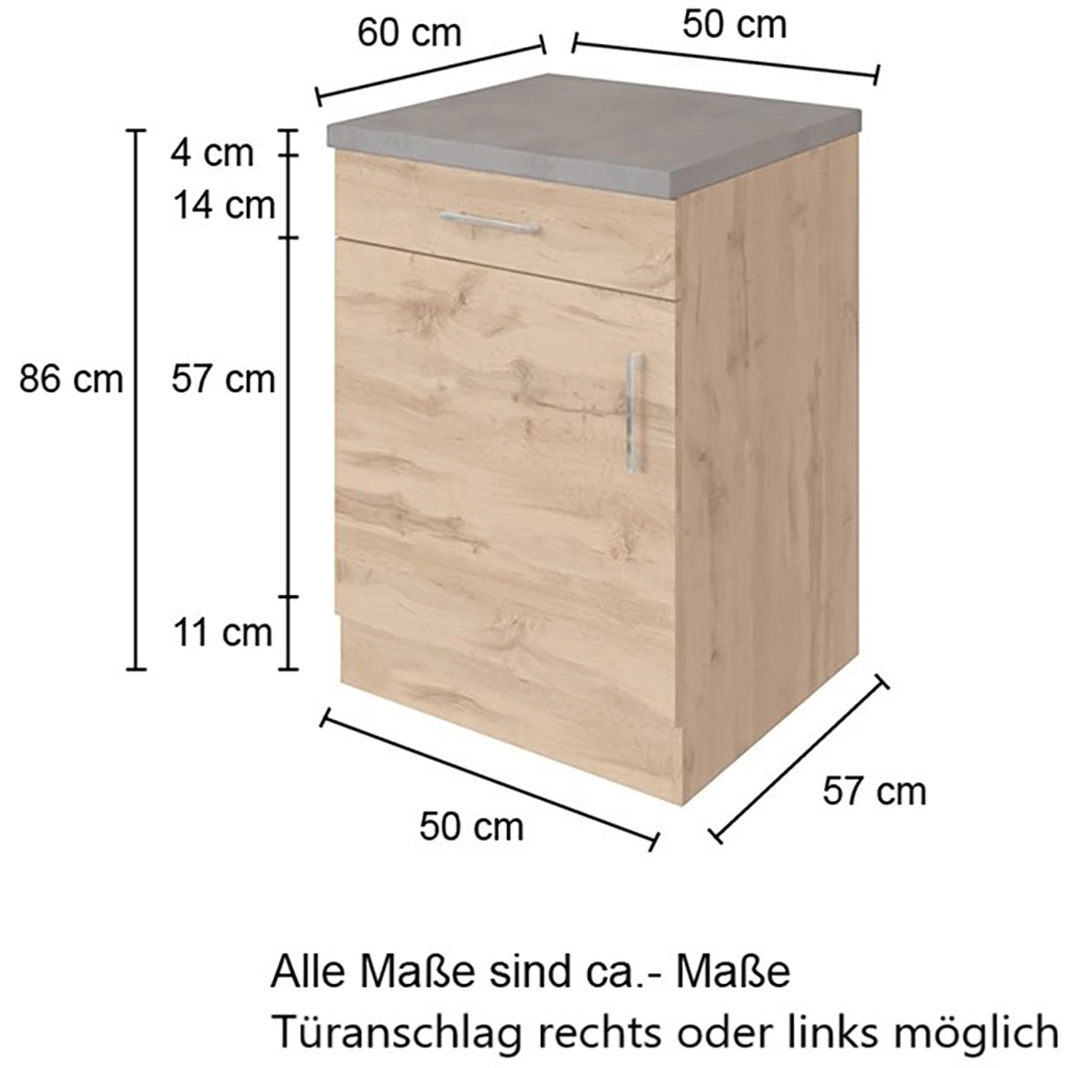 Held Möbel Unterschrank Sorrento, 50x85x60 cm, Weiß/Wotan Eiche Dekor, mit Schublade und Tür.