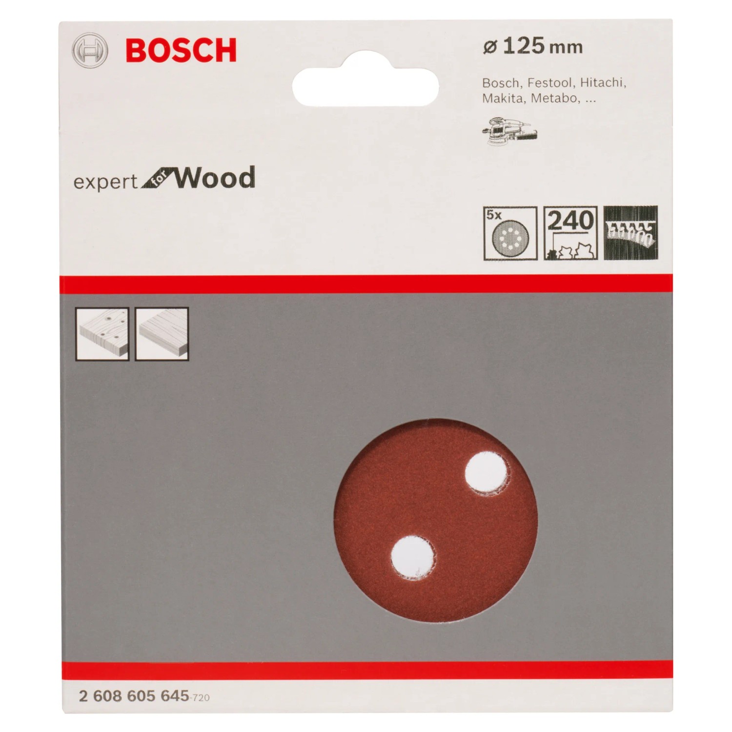 Bosch Schleifblatt Expert for Wood K250, Ø 125mm, für Holz und Farbe.