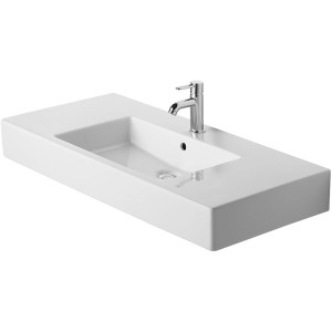 Weißes Duravit Vero Einbauwaschbecken, 105 cm, mit Hahnloch und WonderGliss Beschichtung.