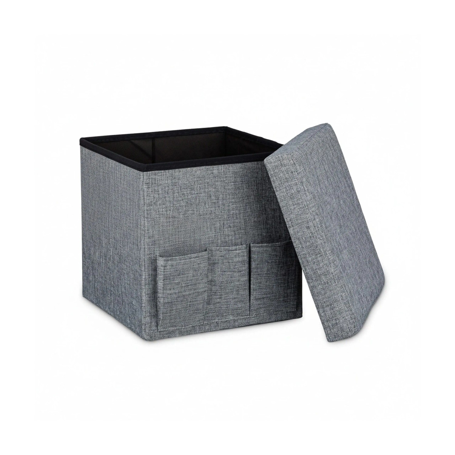 Relaxdays Falthocker Leinen Grau mit Taschen 38 cm x 38 cm x 38 cm 2,5 kg