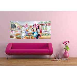 Disney Fototapete mit Minnie Maus und Daisy Duck in Rosa, Lila und Grün, 202x90 cm.