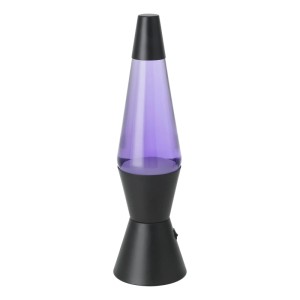 Eglo LED-Lavatischleuchte, schwarz, mit violetter Flüssigkeit und weißem Wachs. Konische Form, Schalter.