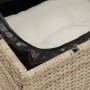 Detailaufnahme: Beige Gartenmöbel Sofagarnitur mit wasserfestem Stauraum für Kissen.