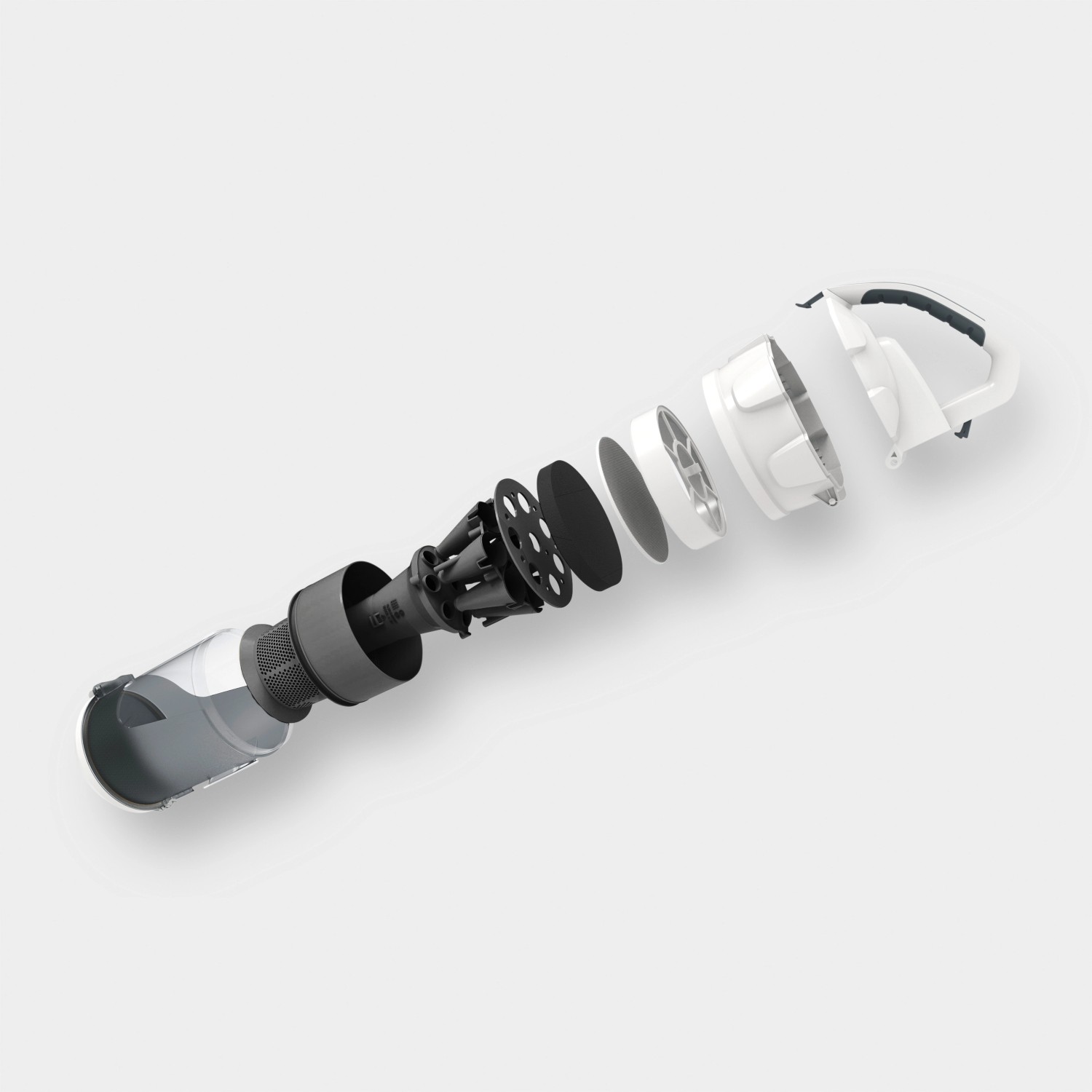 Explosionszeichnung Kärcher VC 3 Staubsauger, beutellos, zeigt Einzelteile und Filter.