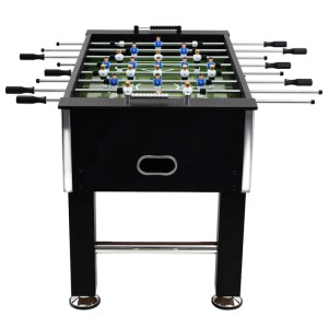 Schwarzer vidaXL Kickertisch aus Stahl, 140x74,5x87,5 cm, für Sport und Spiel.