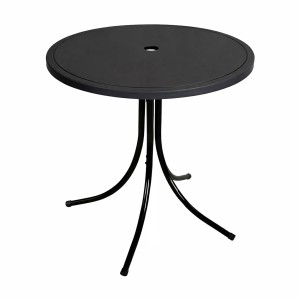 Runder schwarzer Kindertisch mit Metallgestell und Kunststoffplatte, Schirmloch. Ideal als Campingtisch oder Gartentisch.