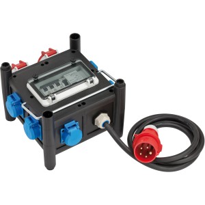 Brennenstuhl Baustromverteiler mit FI-Schalter, Gummi, CEE, IP44, 16A, schwarz, 2m Kabel.
