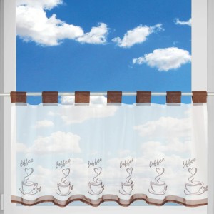 Bestlivings Bistrogardine Angie Coffee, 45x120 cm, mit Kaffee-Motiv und Schlaufen.
