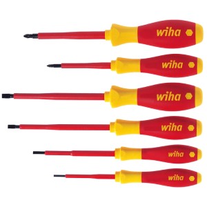 Wiha Schraubendreher-Set SoftFinish Electric, 6-teilig. Rote, isolierte Schlitz- und Phillips-Schraubendreher für sicheres Arbeiten.