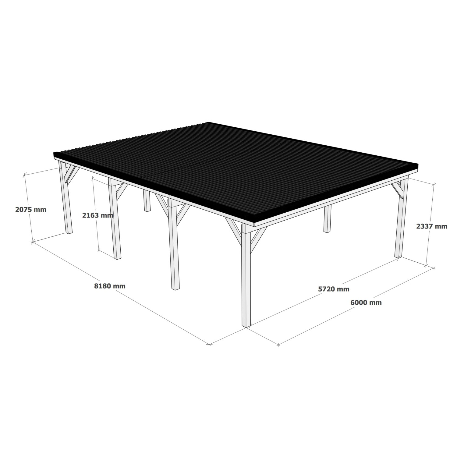 Holzbrüder Doppelcarport Ralf mit rotem Blechdach, naturbelassen, Maße: 600x868cm.
