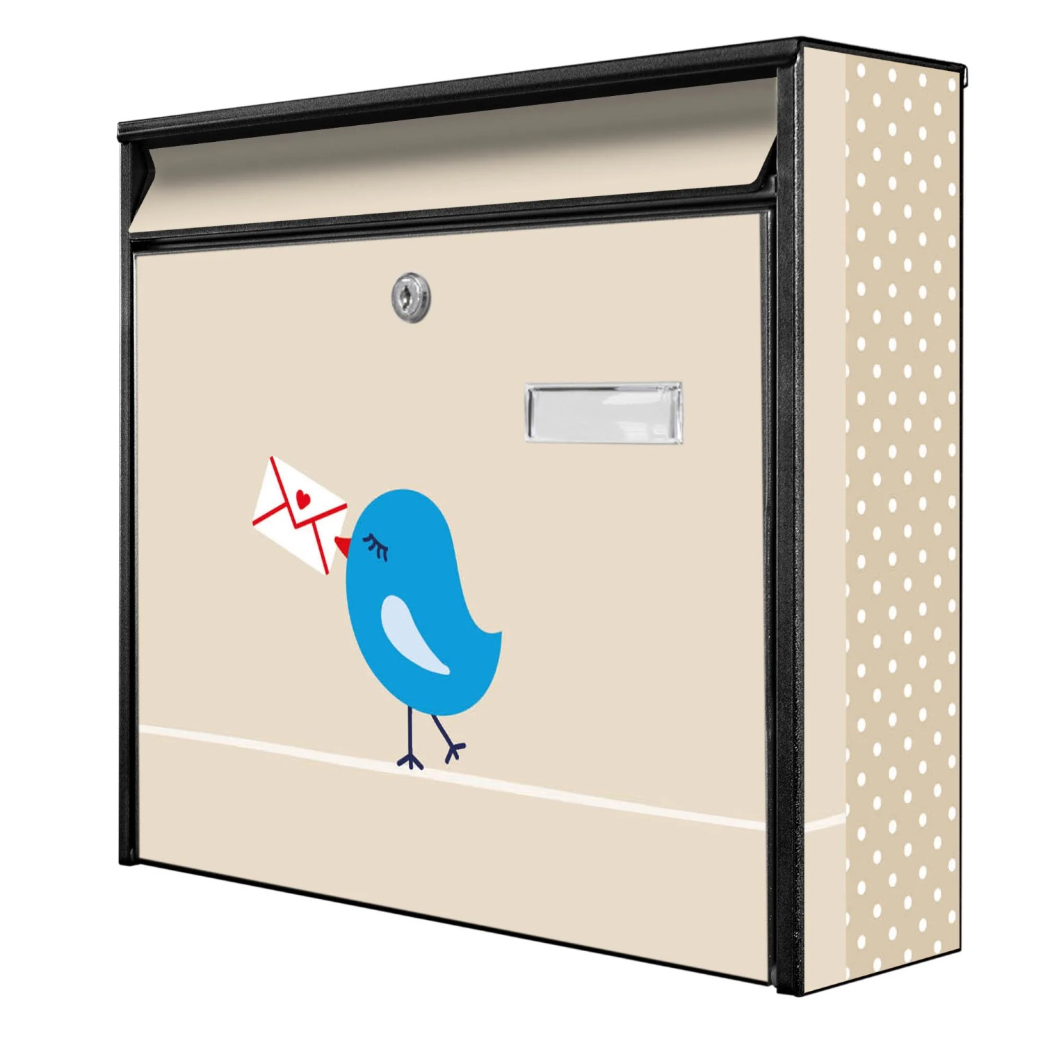 Banjado Briefkasten Schwarz 36.2x32.2x10cm Groß / Inkl. Montagematerial & 2 Schlüsseln / Mit Namensschild Motiv Wt Liebesbrief