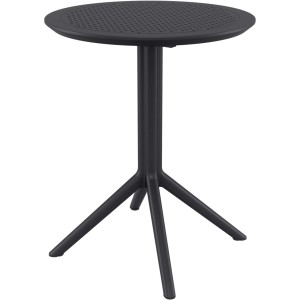 Schwarzer runder Klapptisch Sky aus Kunststoff mit perforierter Platte für Garten & Balkon.