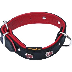 Schwarzes Heim Hundehalsband mit roten Pfoten-Motiven, 22 mm breit und 60 cm lang.
