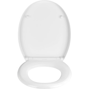 Weißer Wenko Premium WC-Sitz Birori aus Duroplast mit Absenkautomatik, geöffnet.