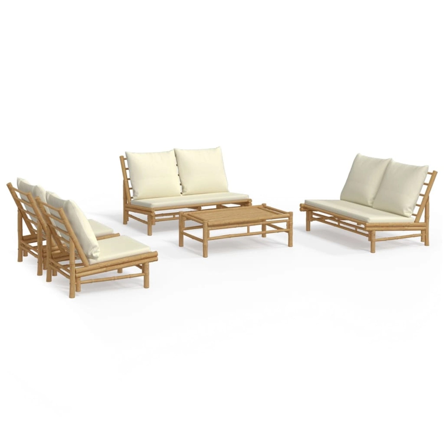 vidaXL 5-Tlg Garten-Lounge-Set mit Cremeweißen Kissen Bambus 3156485