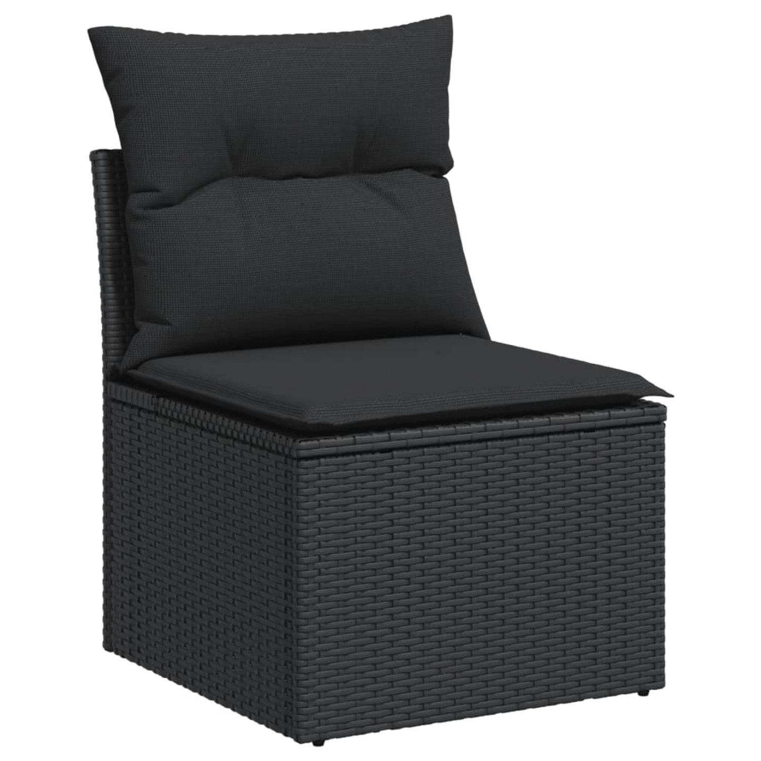 Schwarzes vidaXL Gartenmöbel-Set aus Polyrattan mit Kissen. Einzelner Sessel.