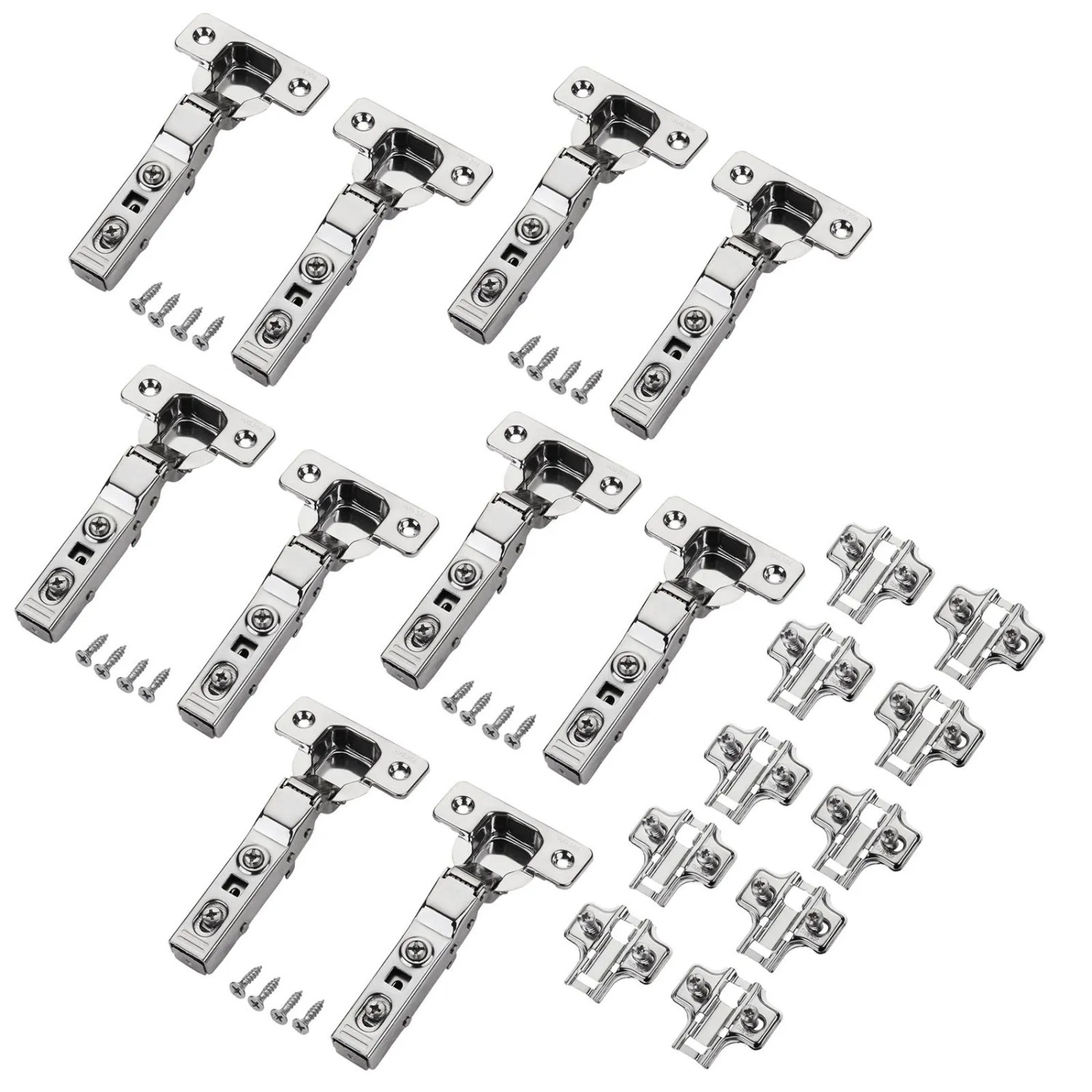 SOTECH 10x Topfband Mittelanschlag Gedämpft T45 Softclose 100 Grad Klickmontage Edelstahl SS304 SS201 inkl. Kreuzmontageplatte und Schrauben