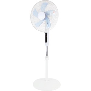 Weißer Standventilator SV 55-41 Cool Air, Ø 43 cm, 130 cm hoch, mit blauen Rotorblättern.