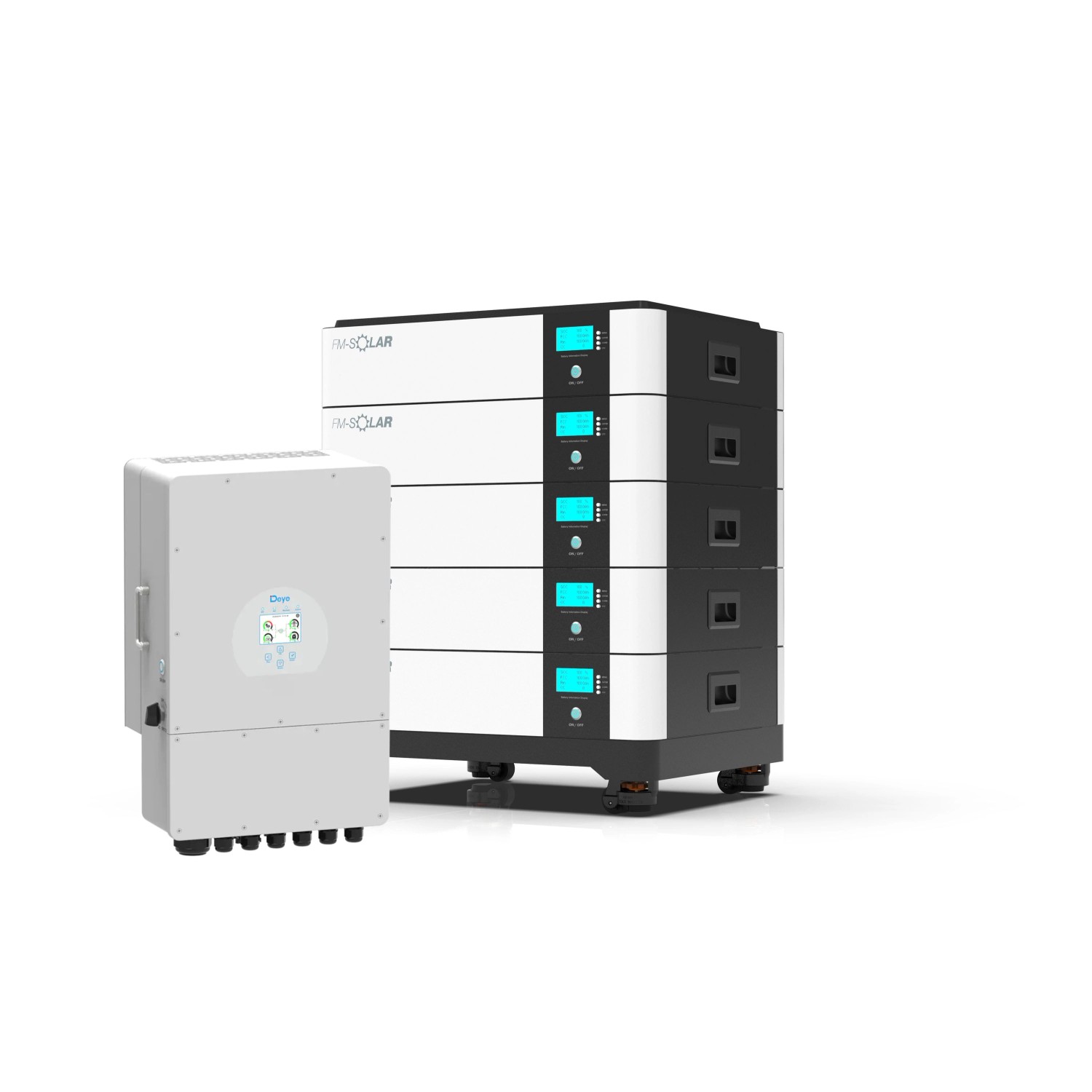 FM-SOLAR Deye 1-Phasen Hybrid-Wechselrichter On/Off-Grid 5kW PV Solar + 50kWh Stapel Batterie Speicher