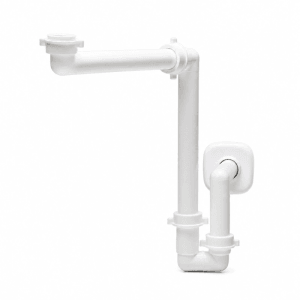 Weiße Lira SPA Raumspar-Ablaufgarnitur aus Kunststoff für Waschbecken, 32/40mm Siphon, platzsparend.