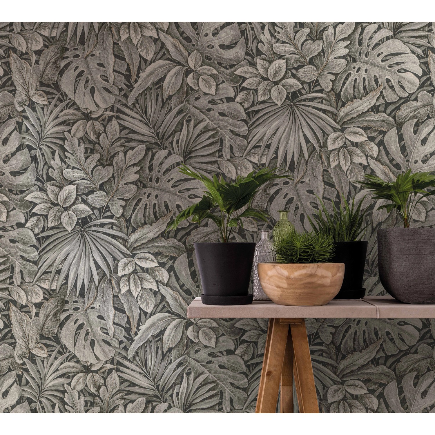 Marburg Vliestapete Botanica Floral Braun, detailreiches Blätter-Motiv für Wohnräume.