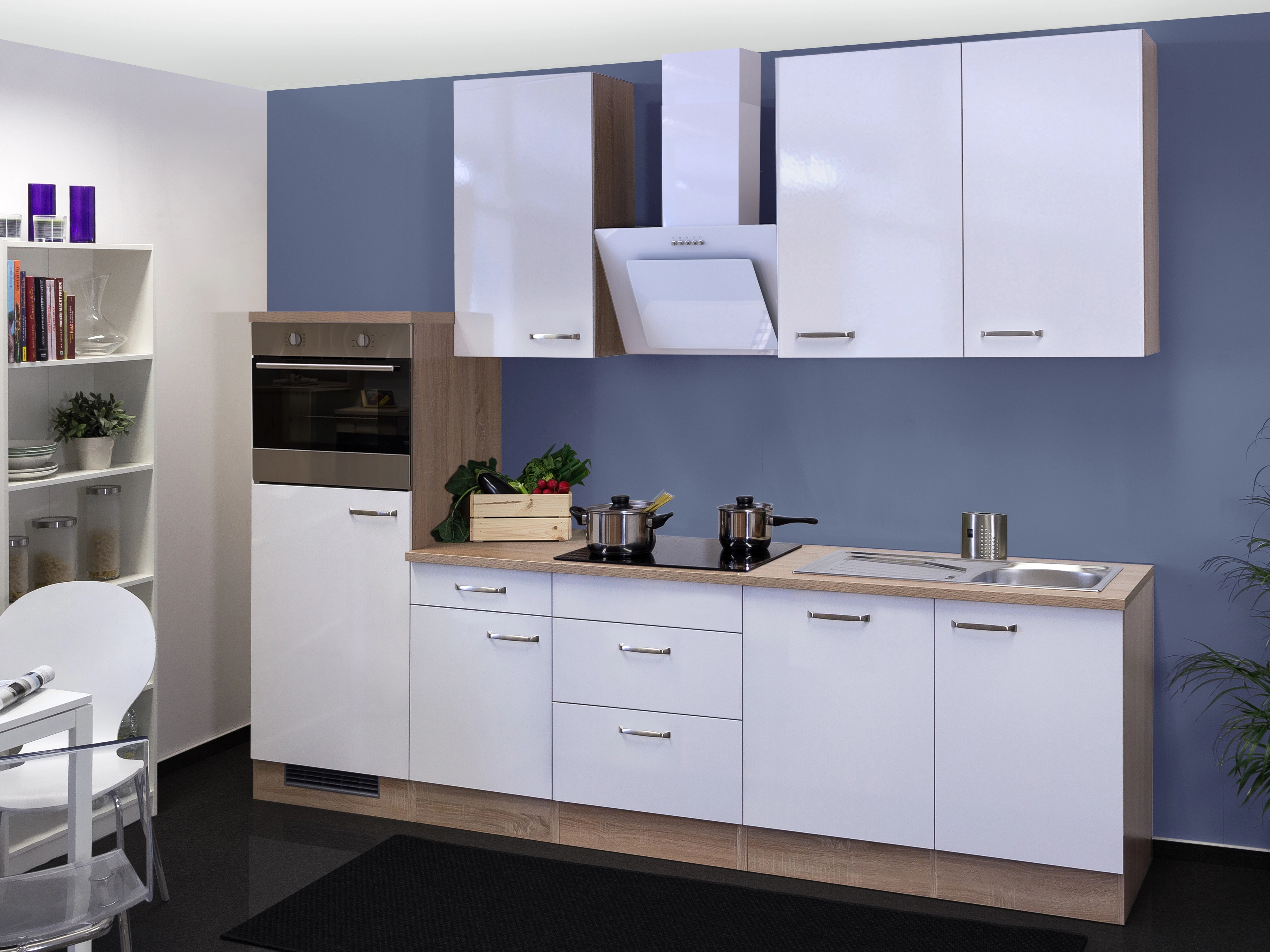 Flex-Well Exclusiv Küchenzeile Valero Weiß-Sonoma Eiche OBI Hochglanz NB 280 cm kaufen bei