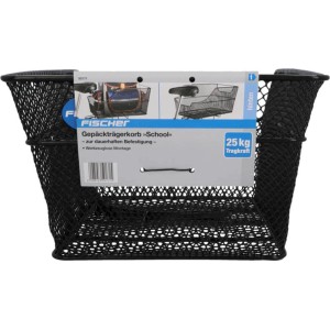 Schwarzer Fischer Fahrrad-Gepäckträgerkorb School aus Stahl, engmaschig und für E-Bikes geeignet.