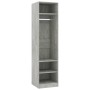 Betongrauer Kleiderschrank (50x50x200 cm) aus Holzwerkstoff mit Fächern und Kleiderstange.