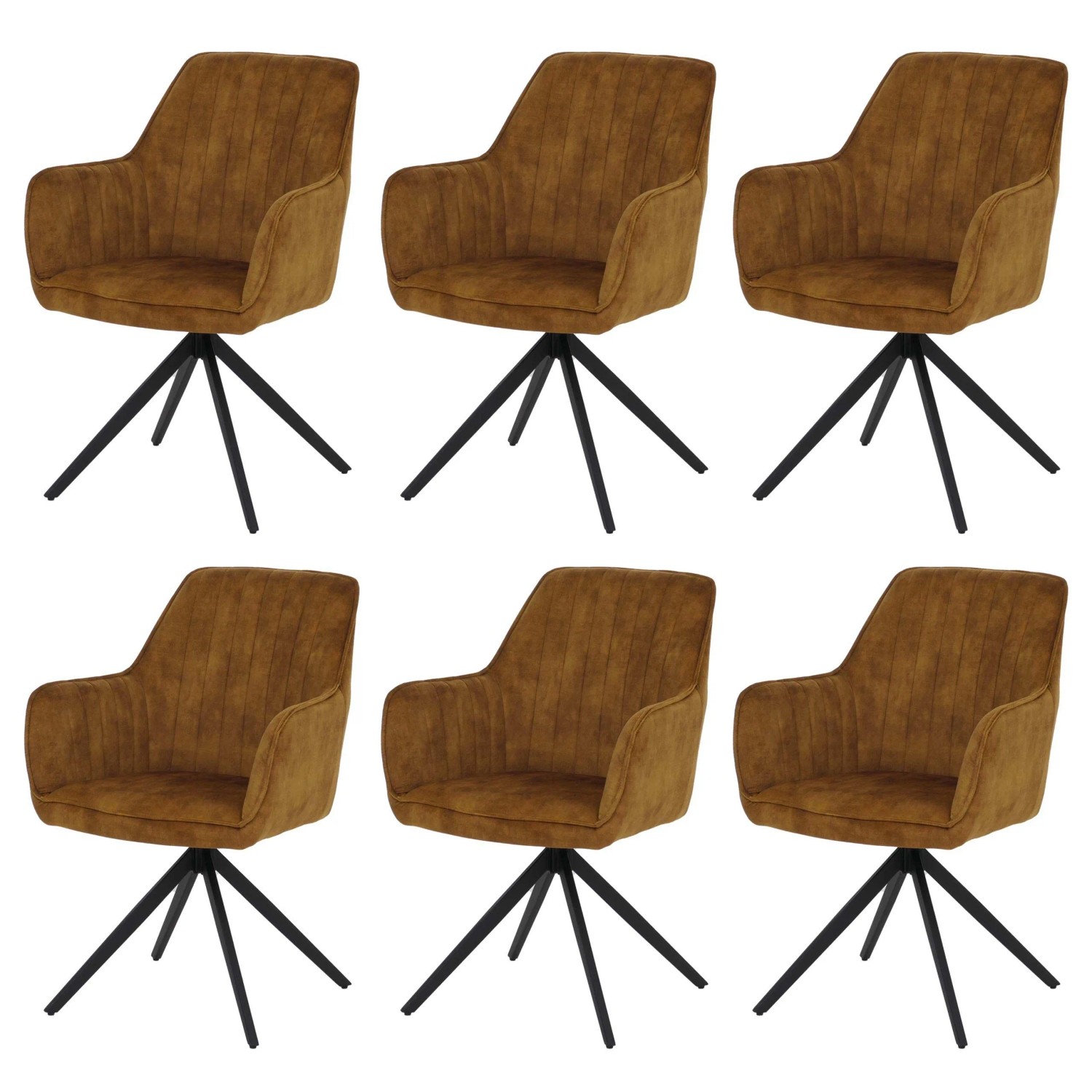 MCW 6er-Set Esszimmerstuhl L79 Drehbar Auto-Return Samt Wildleder-Optik Senfgelb