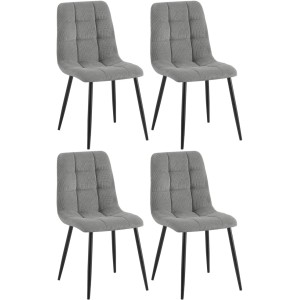 DELUKE 4er Set Esszimmerstühle FIGAD, grau mit Cordbezug und schwarzen Metallbeinen.