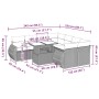 Beige 9-teilige Garten Sofagarnitur aus Polyrattan mit Tisch und Kissen.