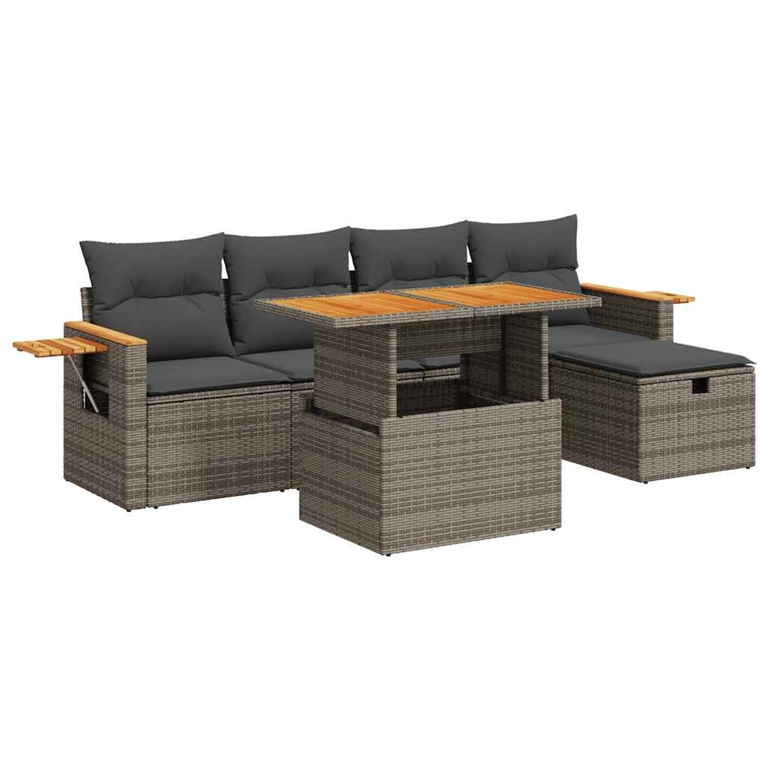 vidaXL 6-Tlg Garten-Sofagarnitur mit Kissen Grau Poly Rattan 3328131 günstig online kaufen