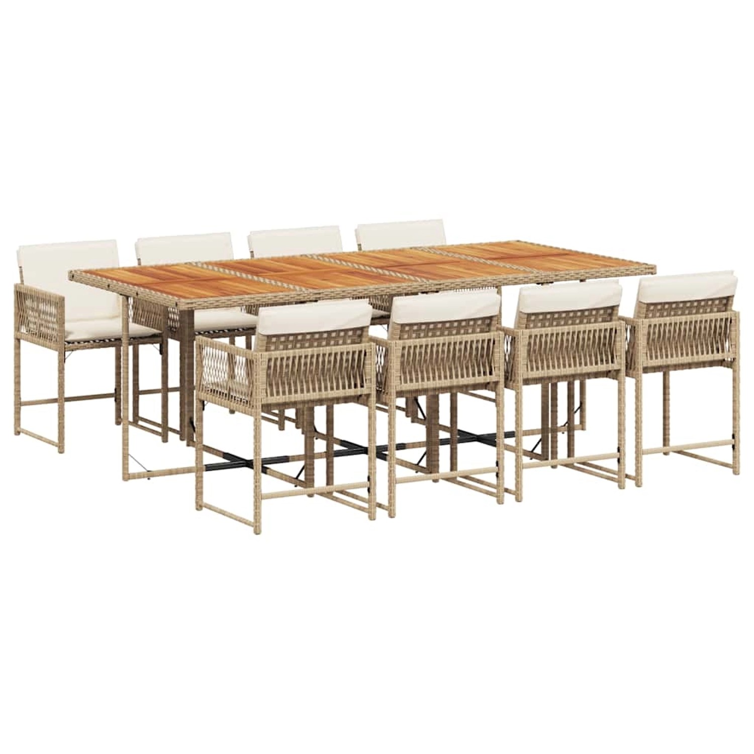 vidaXL 9-Tlg Garten-Essgruppe mit Kissen Beige Poly Rattan 3211468 günstig online kaufen