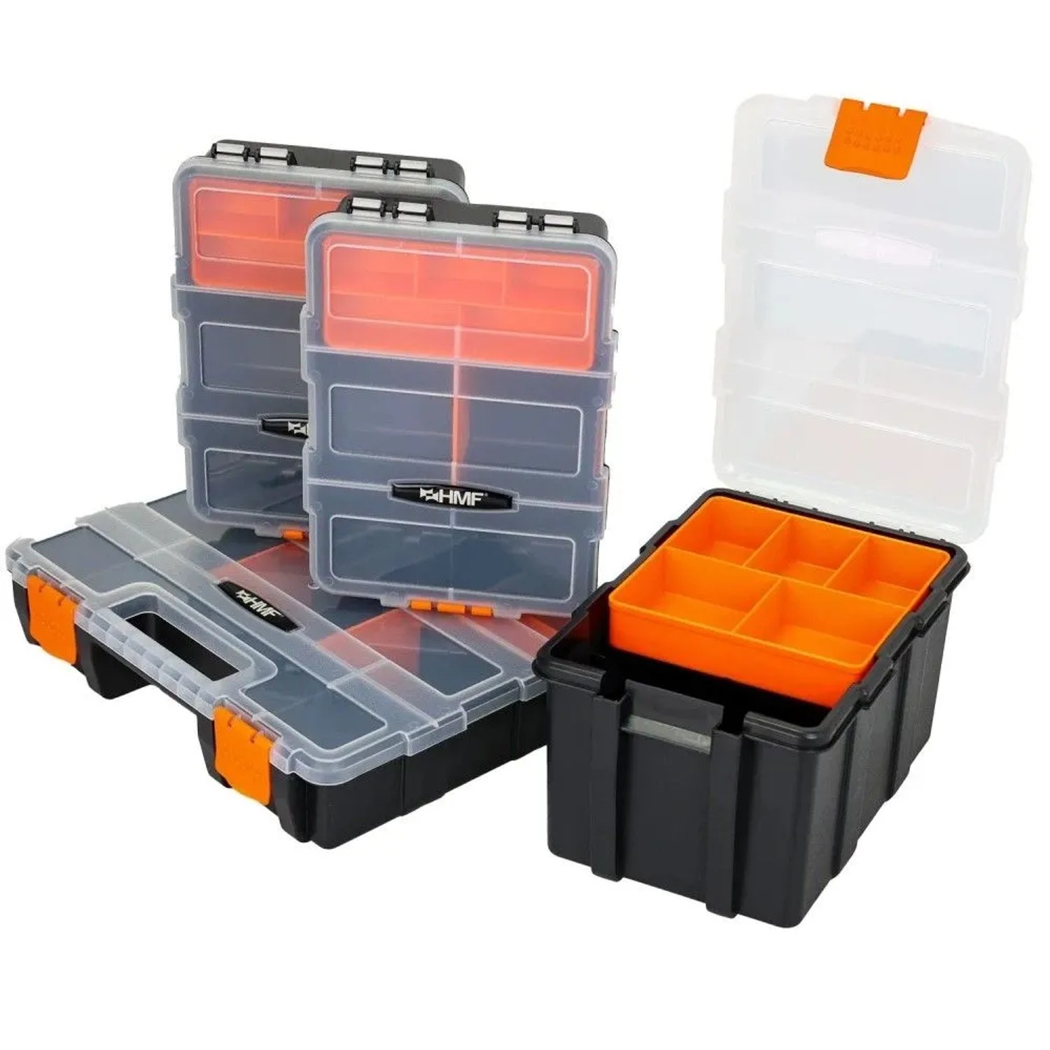 HMF STK301-18 Sortierbox 4-Teilig Leer Sortimentskasten Für Werkzeug Und Kleinteile Zur Ordnung Und Aufbewahrung
