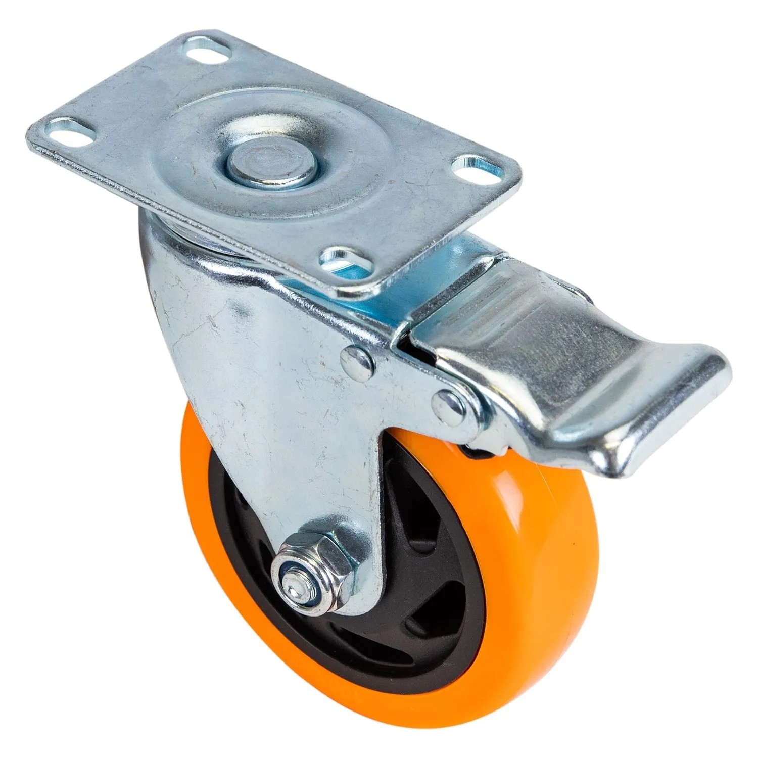 HMF 6710 Schwerlastrollen Bremse Polyurethan 4 Stück 100 mm bis 460 kg Orange_6